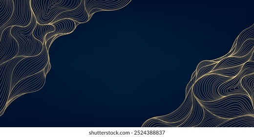 Vector line wave luxury pattern with space for text. Clouds, water modern art. Abstract line texture, elegant japanese fancy background