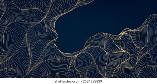 Patrón de lujo de la onda de la línea del Vector con el espacio para el texto. Nubes, arte moderno del agua. textura Abstractas de la línea, fondo elegante japonés de lujo