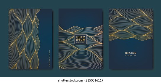 Vector line wavy background with gold texture. Luxury black pattern. Premium backdrop for business layout, texture for print, poster, book, cover.