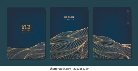 Fondo ondulado de línea vectorial con textura dorada. Patrón negro de lujo. Fondo premium para diseño de negocio, textura para impresión, afiche, libro, portada.