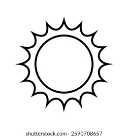 Vector line weather icon of glowing sun isolated on white background. Icon for mobile apps, websites, weather forecast, etc.	