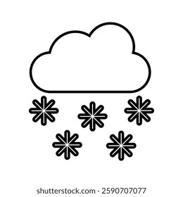 Vector line weather icon of snowflakes and clouds isolated on white background. Icon for mobile apps, websites, weather forecast, etc.	