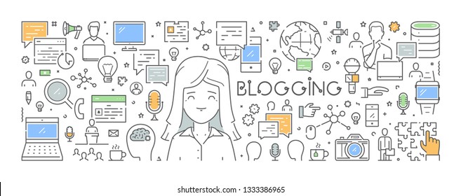 Vector line web banner for blogging. Modern linear concept.