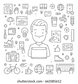Vector line web banner for blogging. Modern linear concept.