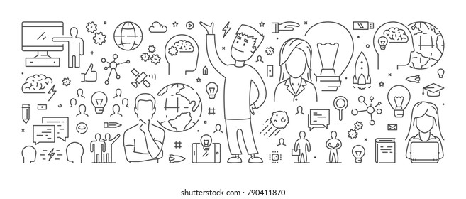Vector line web banner for brainstorming. Modern linear concept for brainstorm.