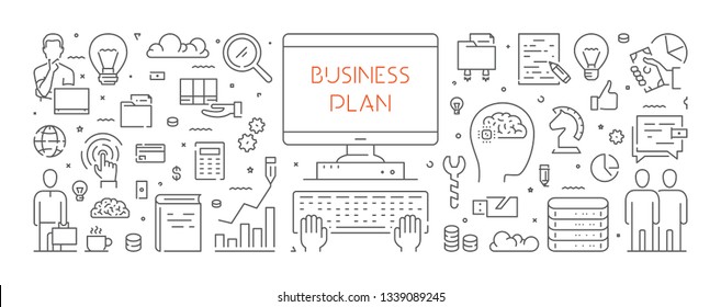 Vector line web banner for business plan. Modern linear concept for strategic planning. Open path.