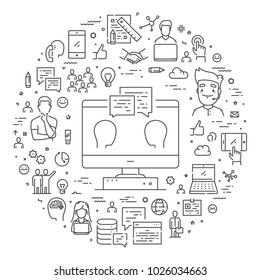 Vector line web banner for feedback. Modern linear concept for support.