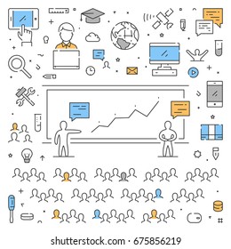Vector line web banner for master class. Modern linear concept for training.