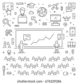 Vector line web banner for master class. Modern linear concept for training.