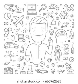Vector line web banner for new idea. Modern linear concept.