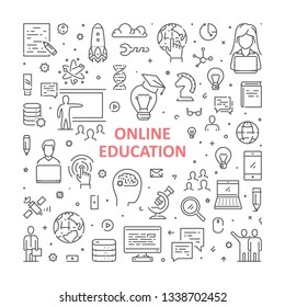 Vector line web banner for online education. Modern linear concept for webinar. Open path.