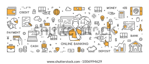 Vector Line Web Banner Online Banking Stock Vector Royalty Free