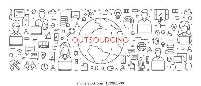 Vector line web banner for outsourcing.