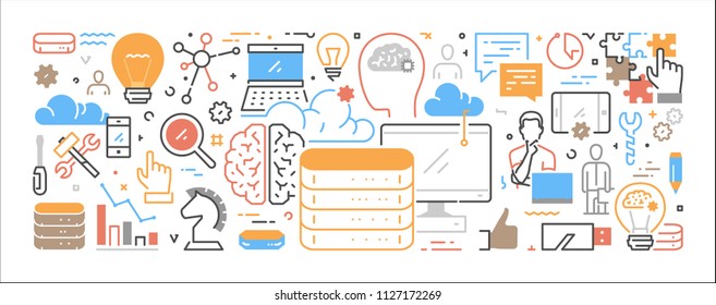 Vector line web concept for big data. Modern linear banner for analysis.