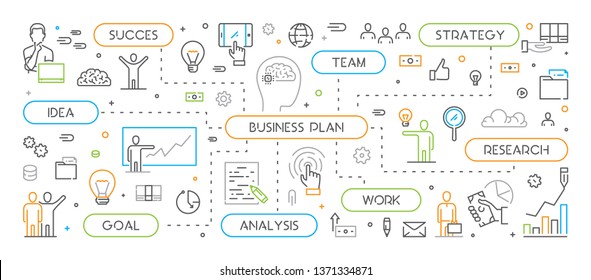 Vector line web concept for business plan. Modern linear banner for business. Open path.