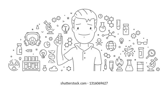 Vector line web concept for chemistry. Modern linear banner and background.