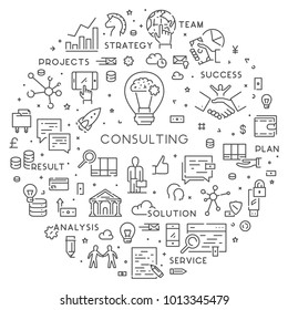 Vector line web concept for consulting. Linear style banner for advice. Open path.