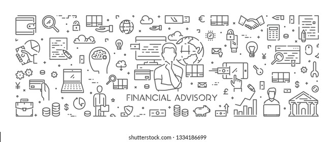 Vector line web concept for financial advisory. Modern linear banner for consulting.