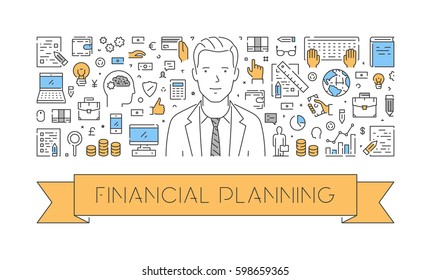 Vector line web concept of financial planning. Modern linear banner.