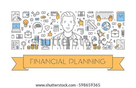 Vector line web concept of financial planning. Modern linear banner.