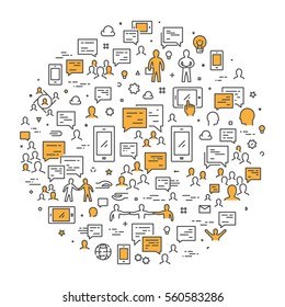 Vector line web concept for messenger. Round modern linear banner.