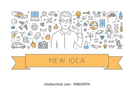 Vector line web concept of new idea. Modern linear banner.