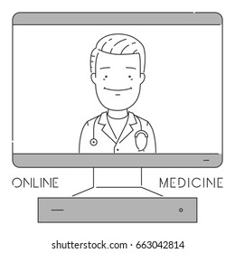 Vector line web concept of online medicine. Modern linear banner.