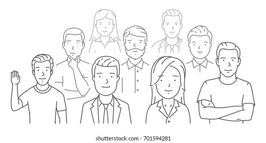 Vector line web concept of our team. Modern linear banner.