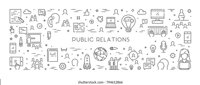 Vector line web concept for public relations. Modern linear banner for advertising.