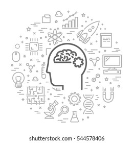 Vector line web concept for science. Round banner for study. Open path.