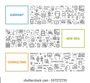 Vector line web concept for support, new idea and consulting. Linear creative style banner.