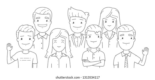 Vector line web illustration for our team. Modern linear concept and banner. Open path.