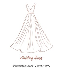 Vector de la línea de la boda hermoso vestido elegante. Ilustración de arte de línea. Celebración. invitación de Boda. Guardar x la fecha. Ideal para cualquier diseño, textil, arte, paredes, paquete