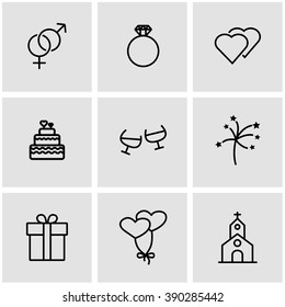 Vector line wedding icon set.