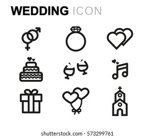 Vector line wedding icons set on white background