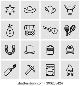 Vector line wild west icon set.