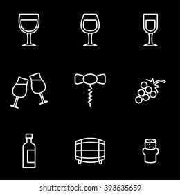 Vector line wine icon set.