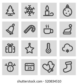 Vector line winter icons set on grey background