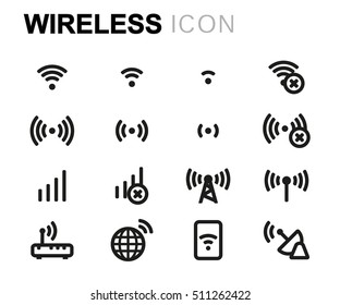 Vector line wireless icons set on white background