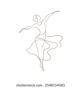 Vector line woman dancing silhouette gentle. Line art illustration. One continuous line beautiful woman. Esthetic beauty. Save the date. Great for any designs, textile, art, walls, package