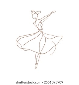 Vector line woman dancing silhouette gentle. Line art illustration. One continuous line beautiful woman. Esthetic beauty. Save the date. Great for any designs, textile, art, walls, package