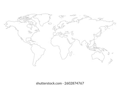Vector Line World Map Illustration Minimal Outline Design Isolated on White Background