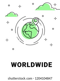 Vector line ''Worldwide'' icon. Simple thin line design. Modern outline symbols, pictograms.