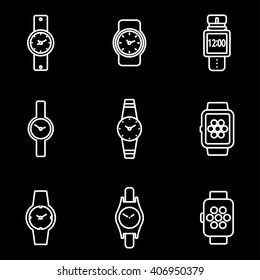 Vector line wristwatch icon set.