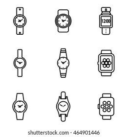 Vector line wristwatch icon set on white background