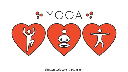 Vector line yoga logo. I love yoga. Silhouette figures yogi. Linear sport symbol, label and badge.