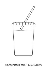 Icono del paquete de yogurt de la línea del vector. Productos lácteos orgánicos extraídos a mano aislados de fondo blanco. Ilustración natural de los alimentos. Diseño de empaquetado de yogur en blanco y negro