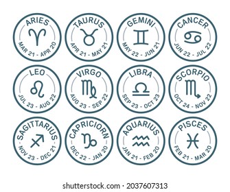 Vector line zodiac circles. Round horoscope icons. Isolated on white background.