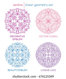 Vector linear abstract emblem set, thin line design logos and elegant symbols, decorative shapes