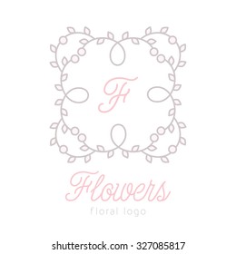Vector linear abstract floral feminine logo template isolated on white background